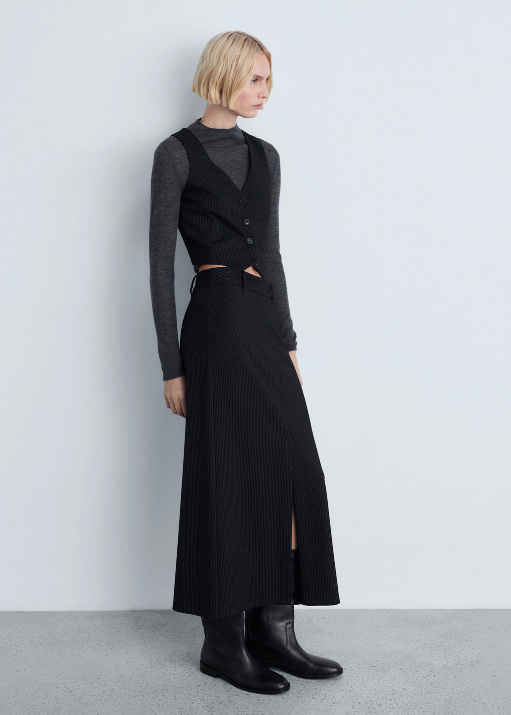 Gilet De Costume À Fines Rayures - Black