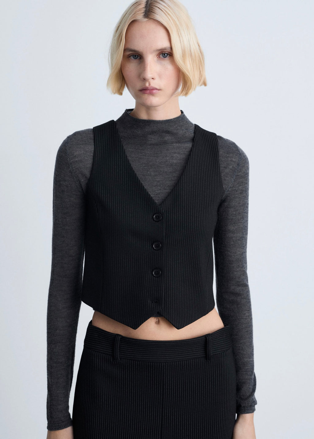 Gilet De Costume À Fines Rayures - Black