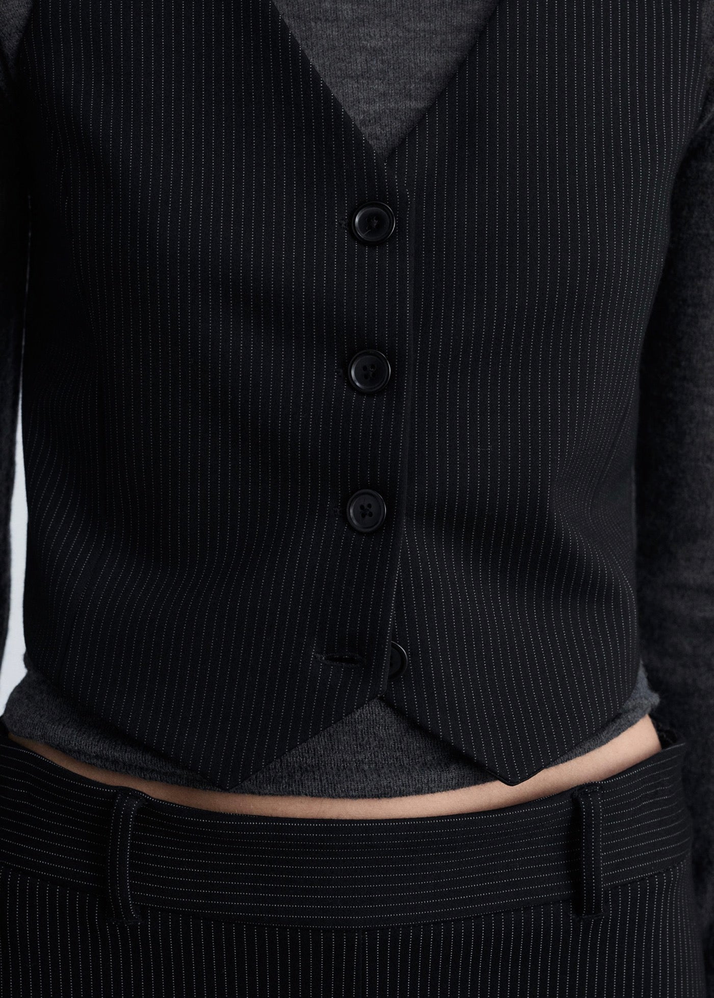 Gilet De Costume À Fines Rayures - Black