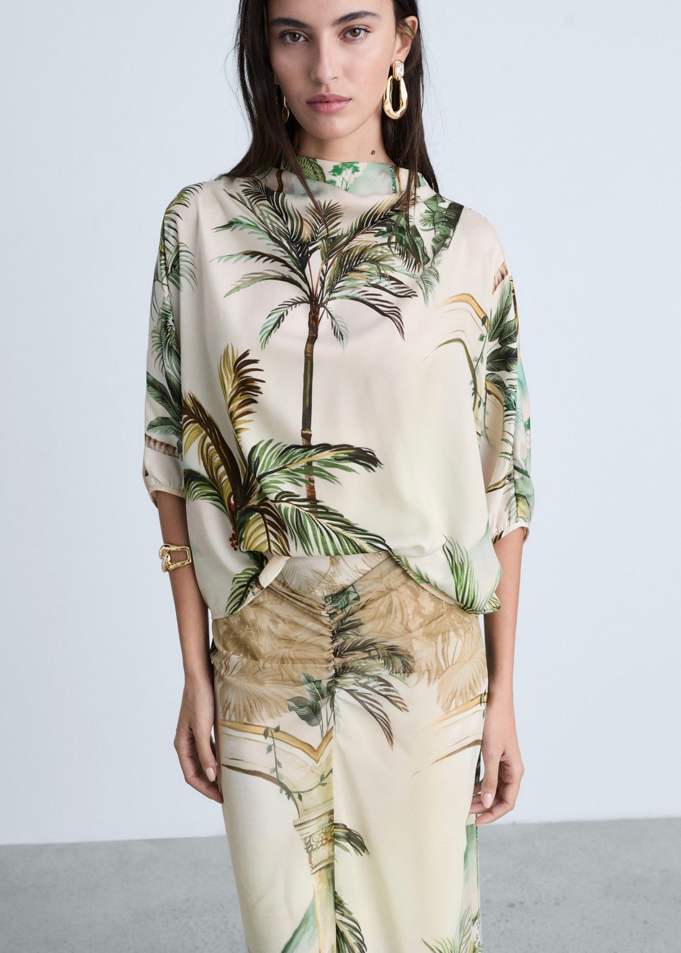 Jupe Droite Imprimé Tropical