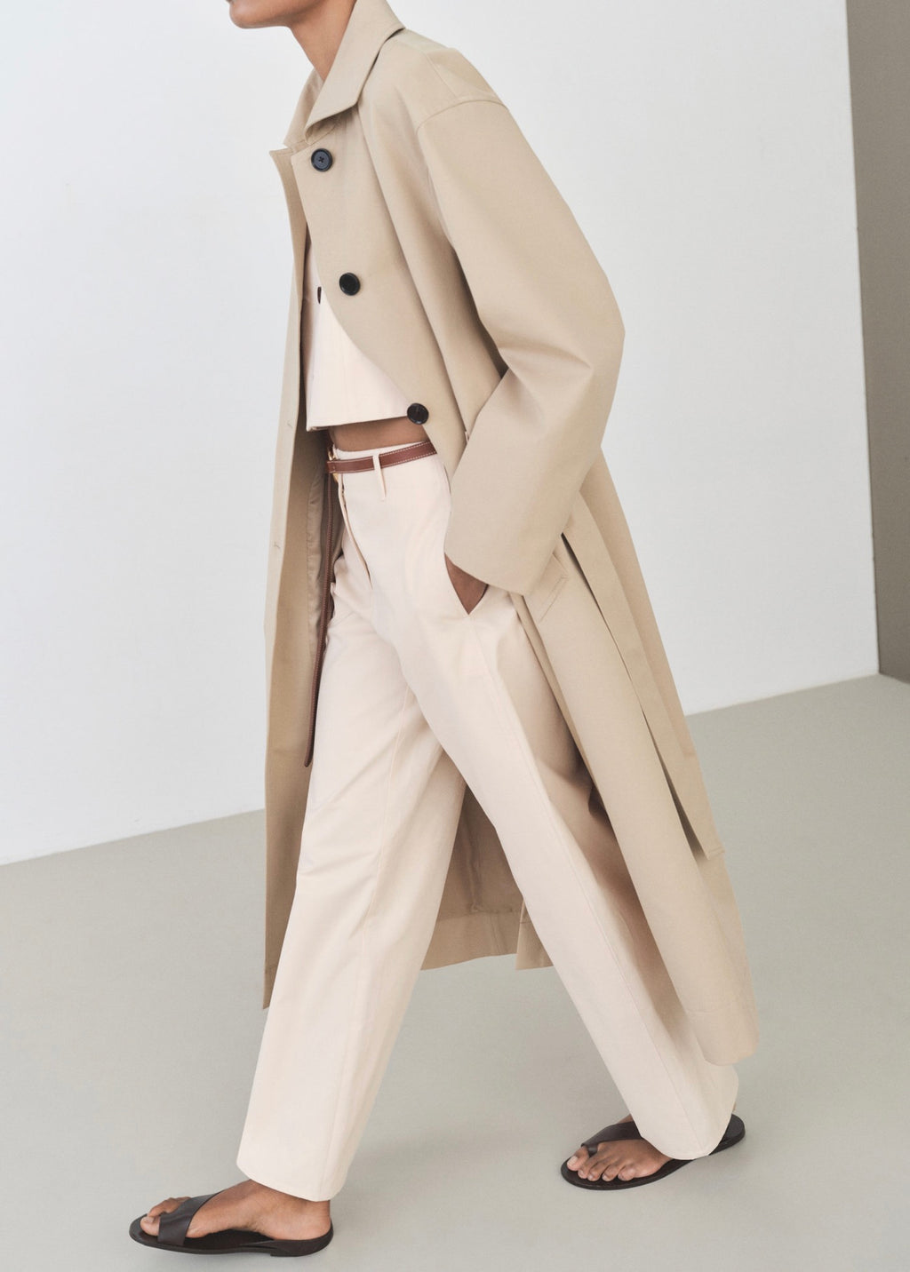 Pantalon Coton Droit Taille Moyenne - Ecru