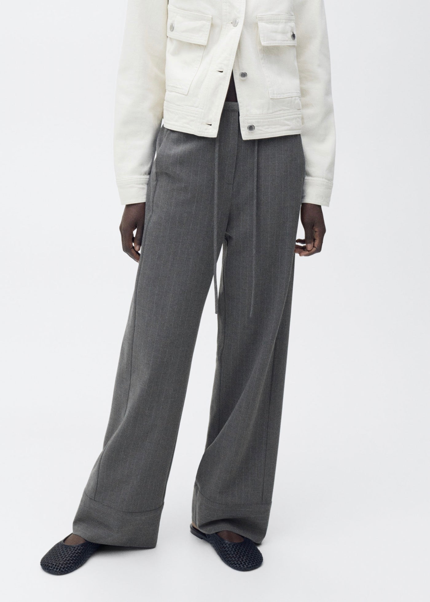 Pantalon Droit Fines Rayures - Grey