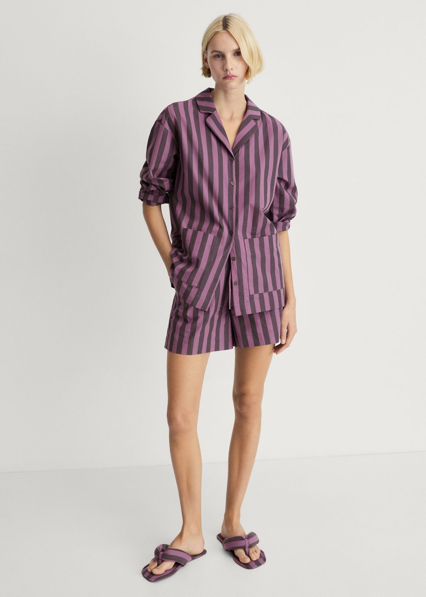 Chemise Longue Rayures Tissu Bicolore