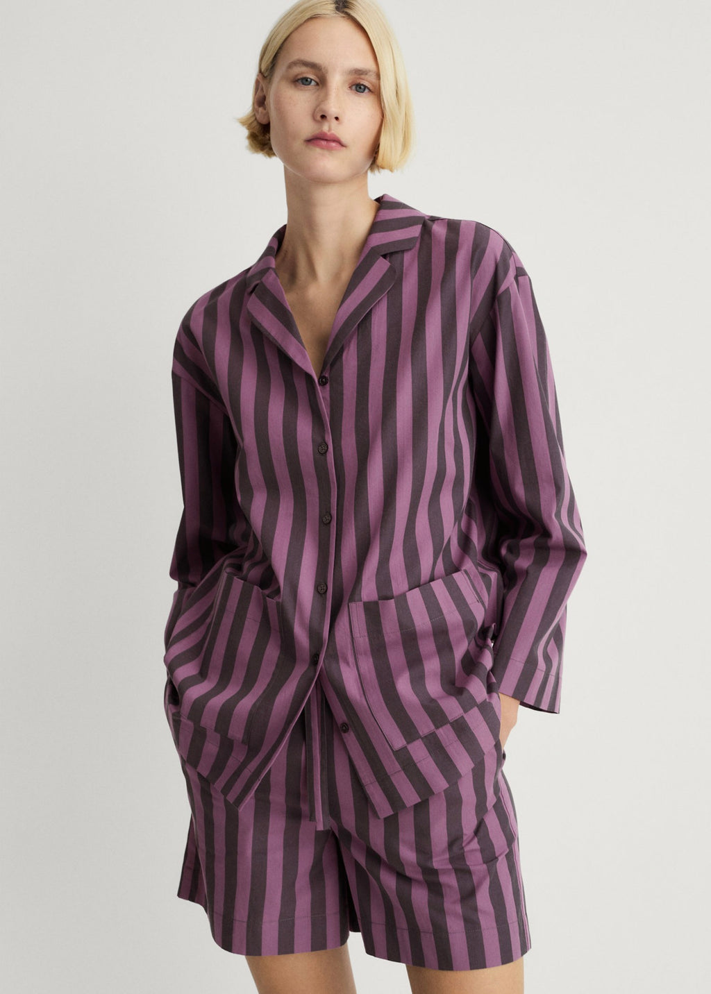 Chemise Longue Rayures Tissu Bicolore