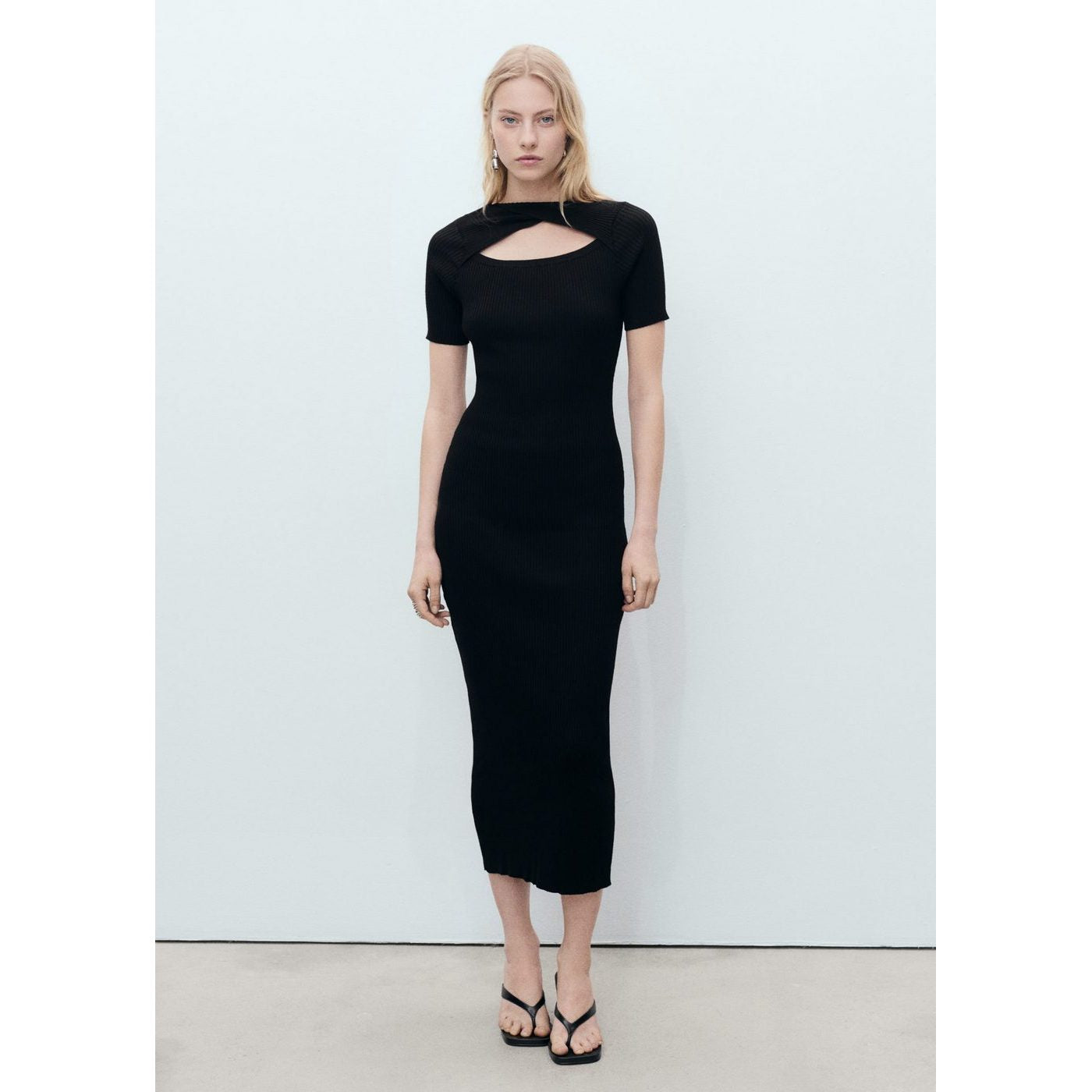 Ribbed Midi Dress With Opening Neckline