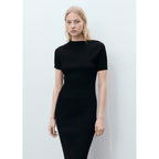 Ribbed Midi Dress With Opening Neckline