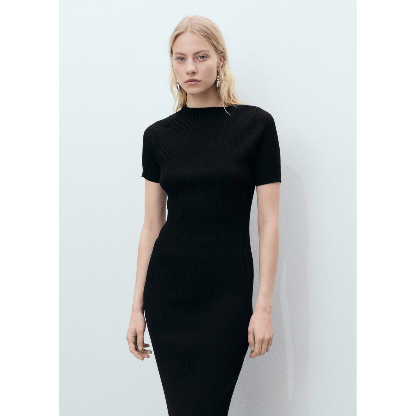 Ribbed Midi Dress With Opening Neckline