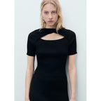 Ribbed Midi Dress With Opening Neckline