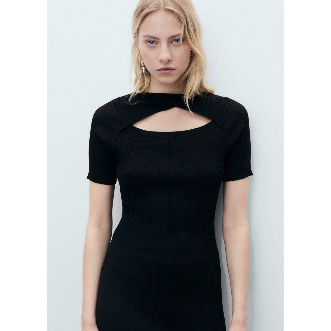 Ribbed Midi Dress With Opening Neckline
