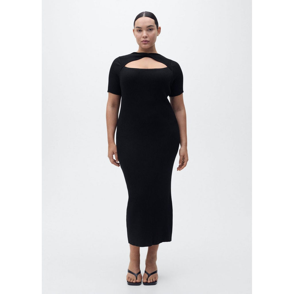 Ribbed Midi Dress With Opening Neckline