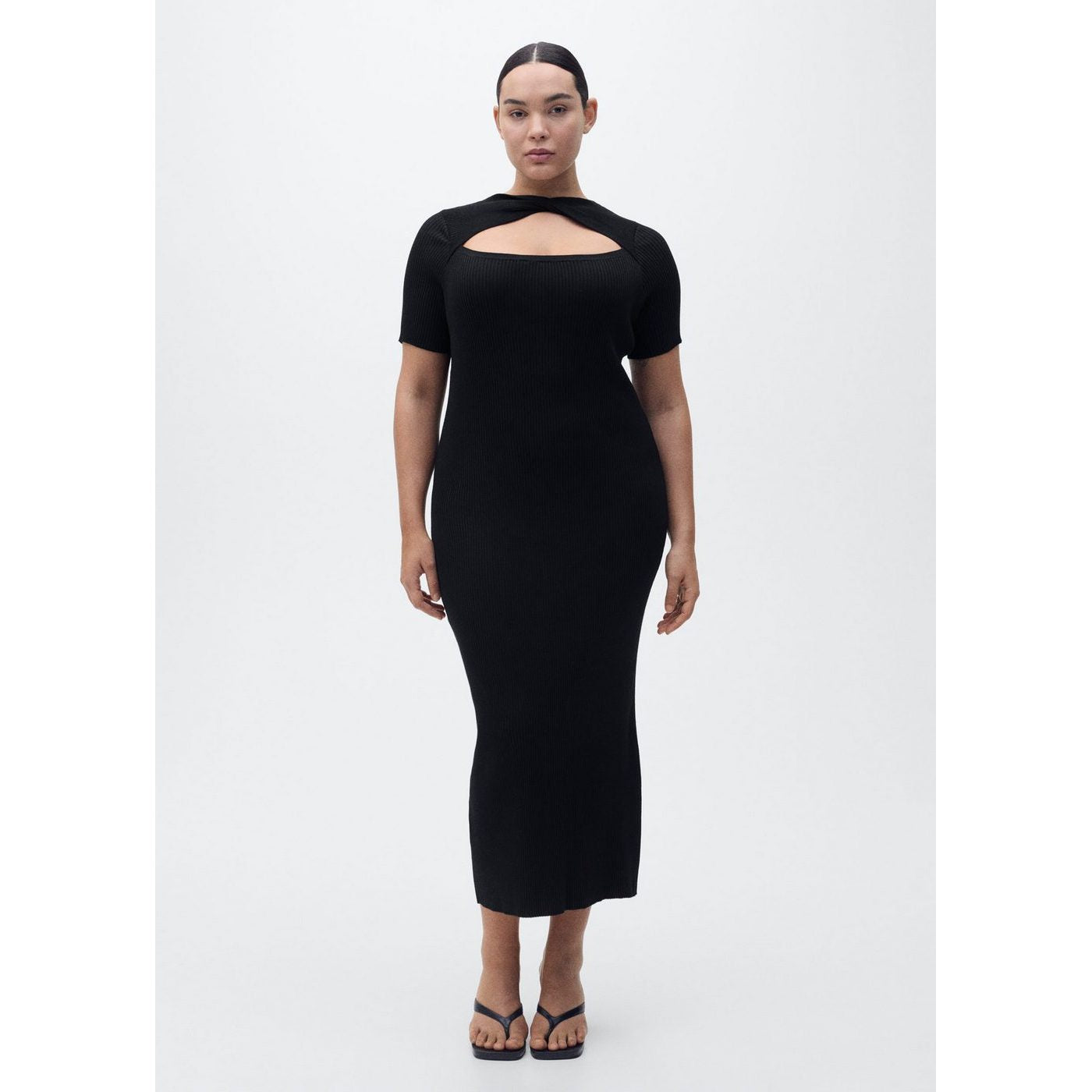 Ribbed Midi Dress With Opening Neckline