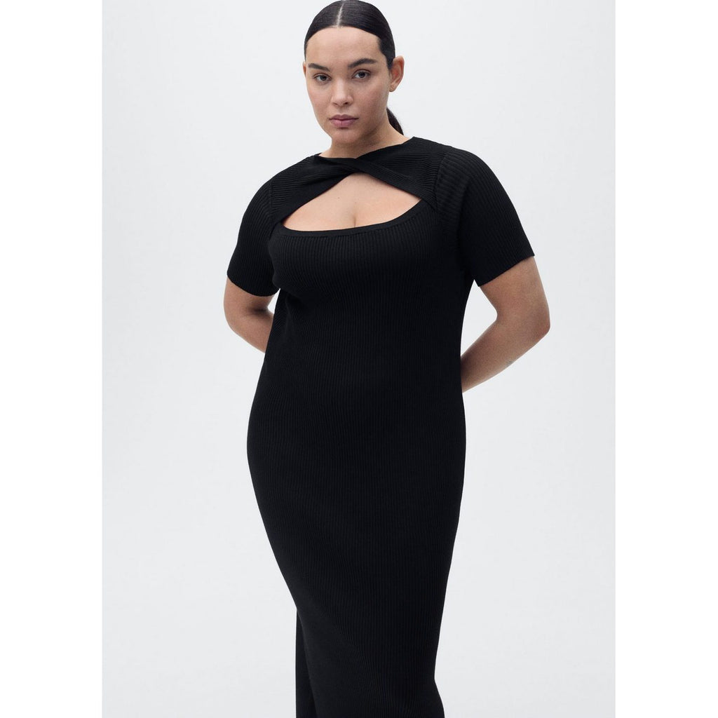 Ribbed Midi Dress With Opening Neckline