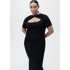 Ribbed Midi Dress With Opening Neckline