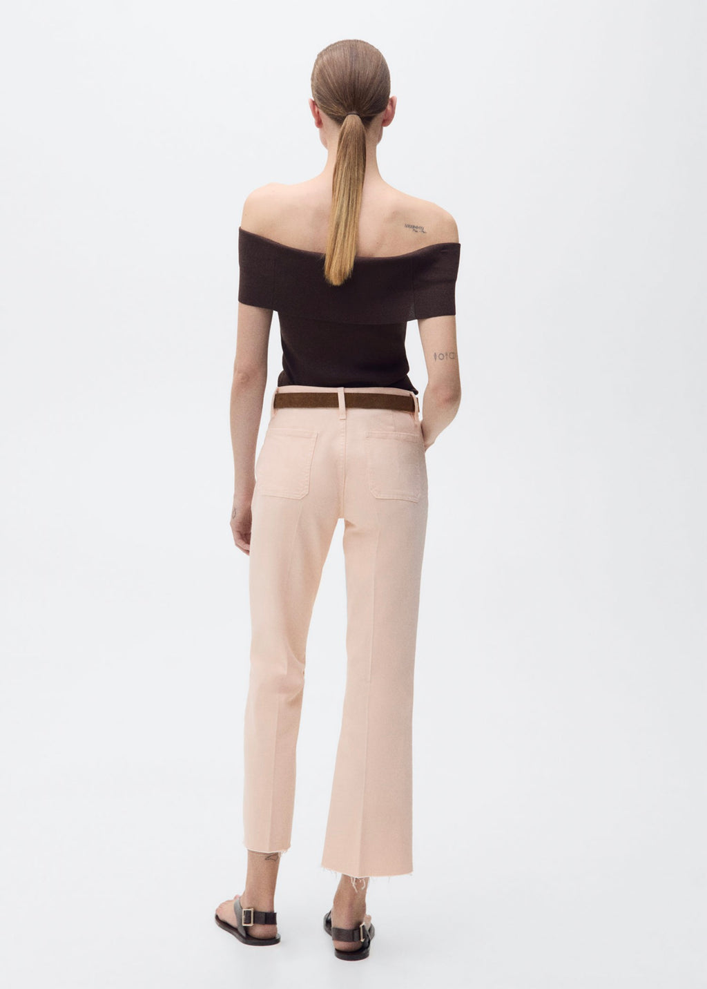 Jean Flare Crop Pockets - Pink