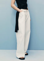 Pantalon En Denim Wideleg Taille Effilochée - Off White