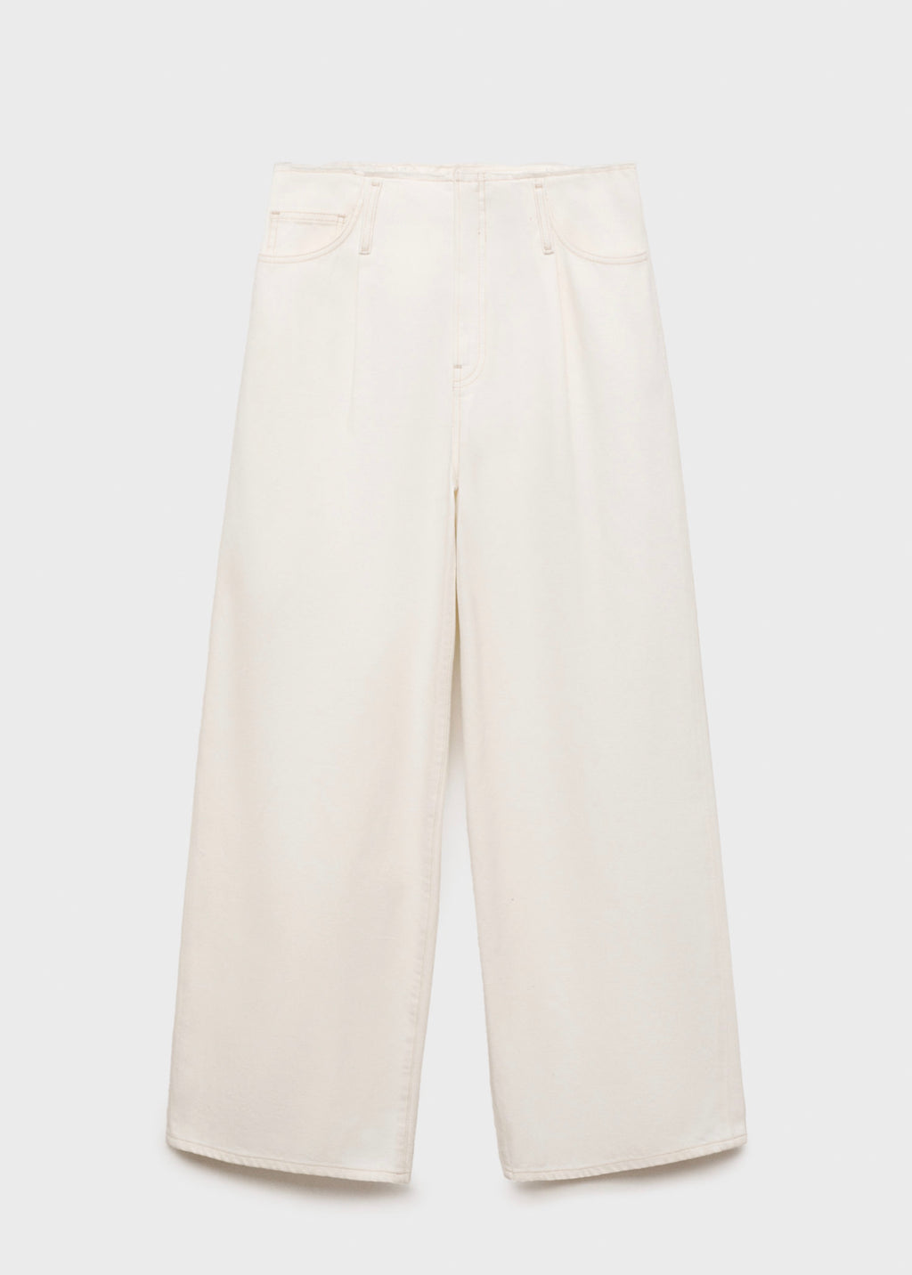 Pantalon En Denim Wideleg Taille Effilochée - Off White