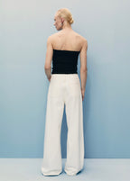 Pantalon En Denim Wideleg Taille Effilochée - Off White