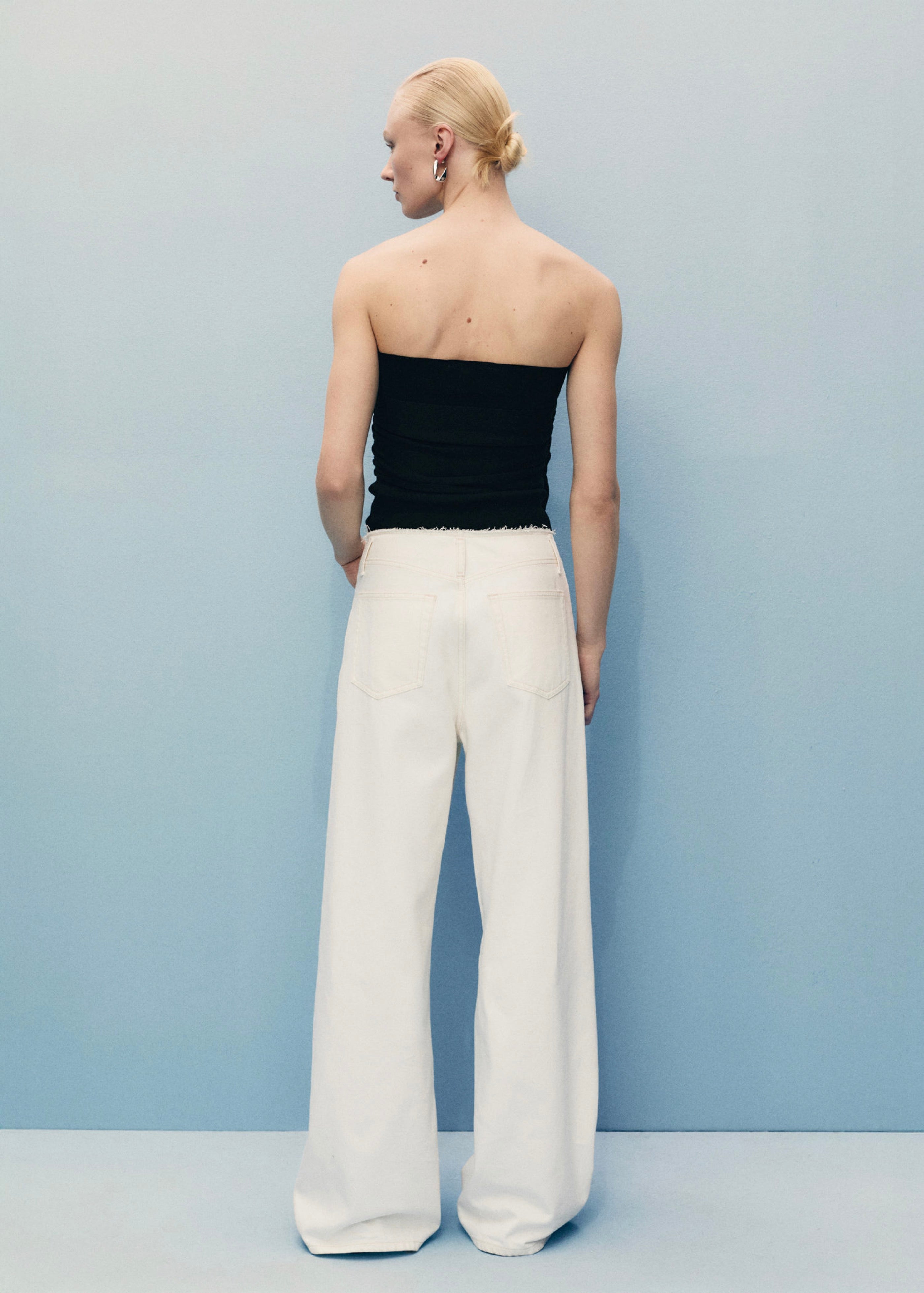 Pantalon En Denim Wideleg Taille Effilochée - Off White
