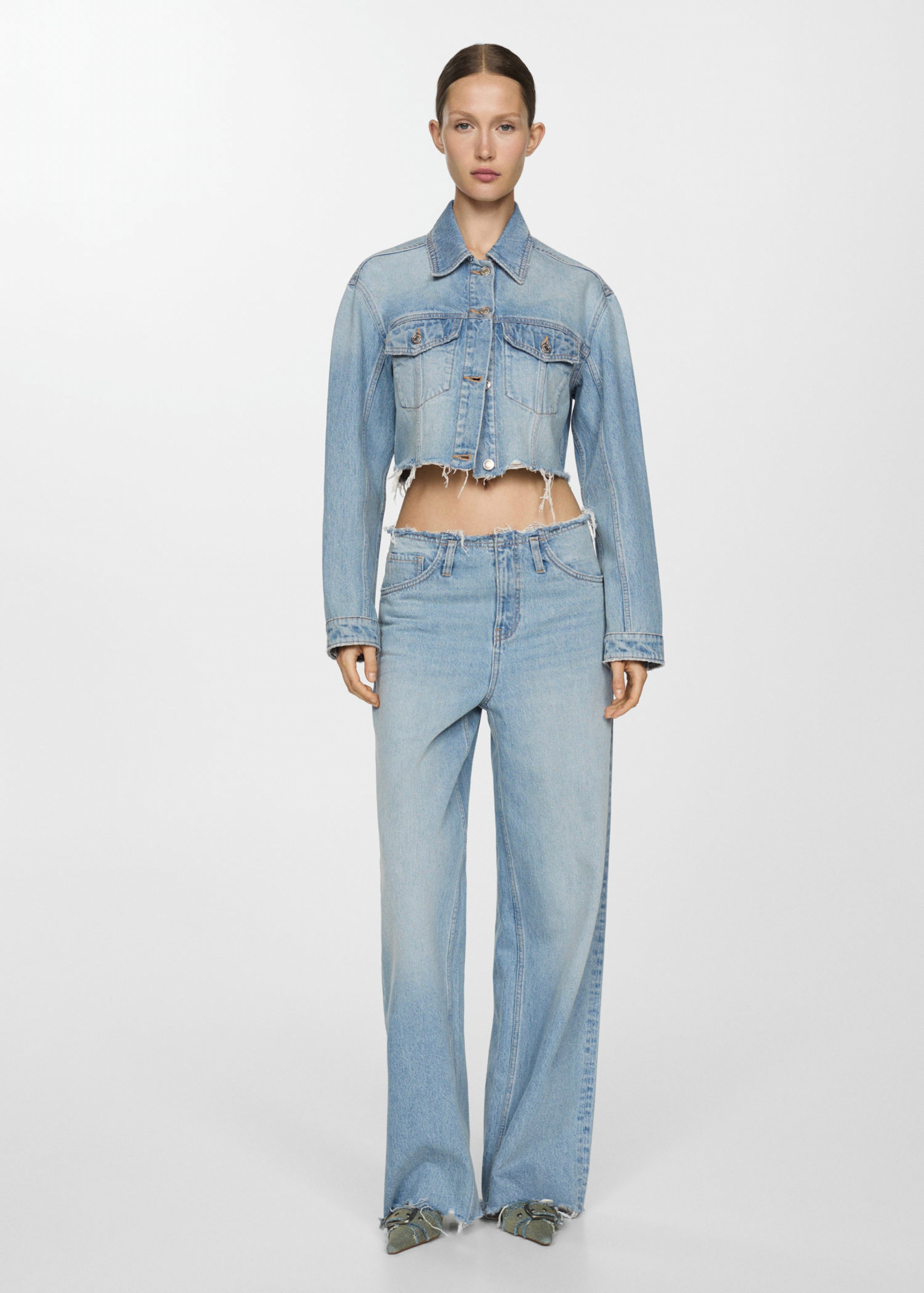 Low-Waisted Denim Jacket - Medium Blue