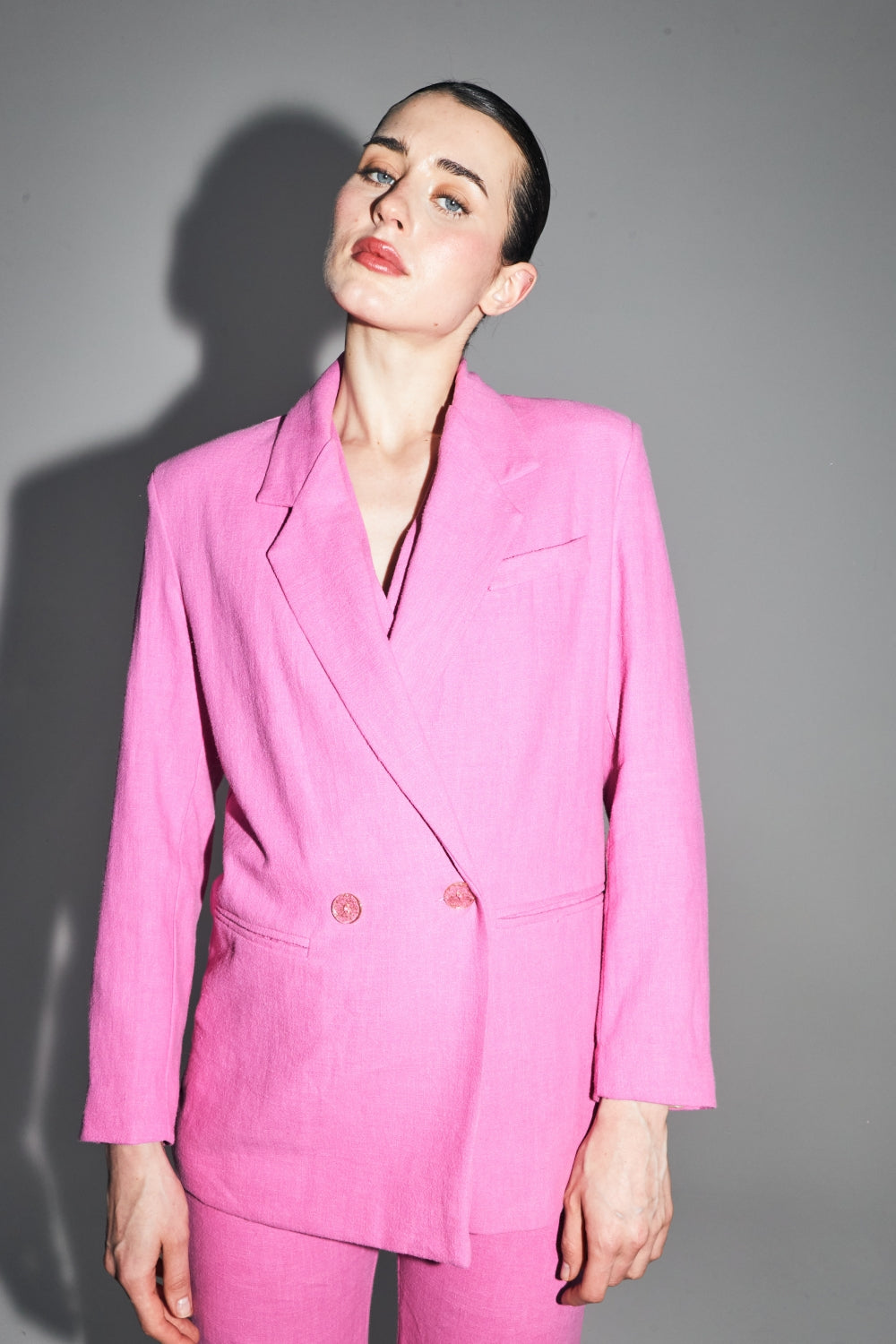 The Ema Blazer In Vibrant Pink Linen