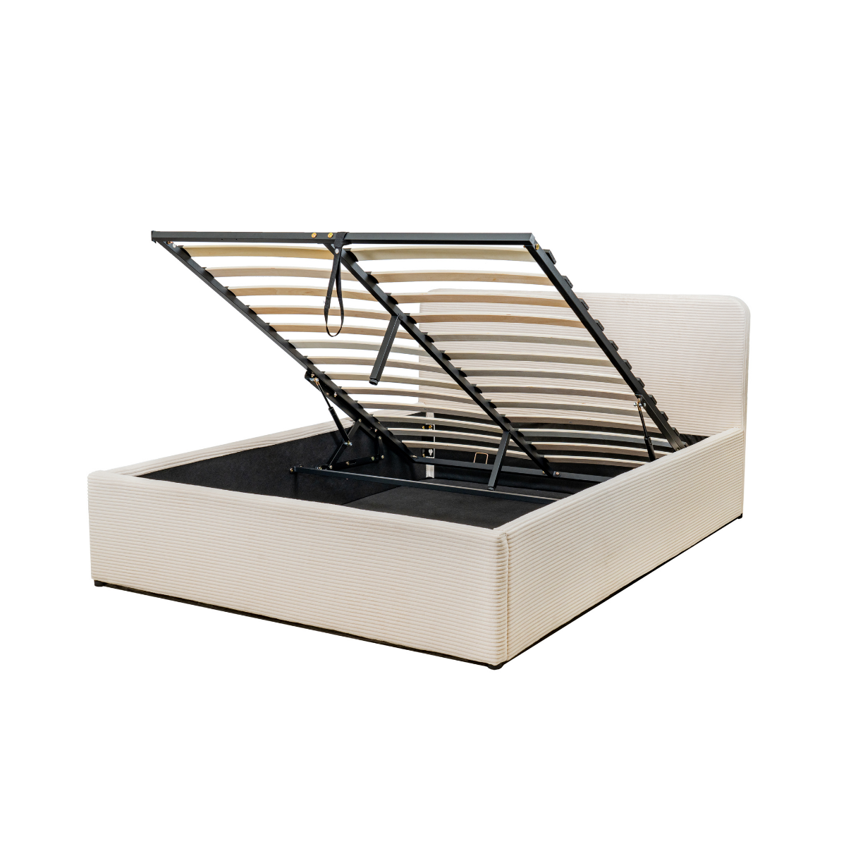 Livy - Lit Coffre - Velours Côtelé - Beige