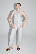 The Sacha Blue Striped Cotton Trousers