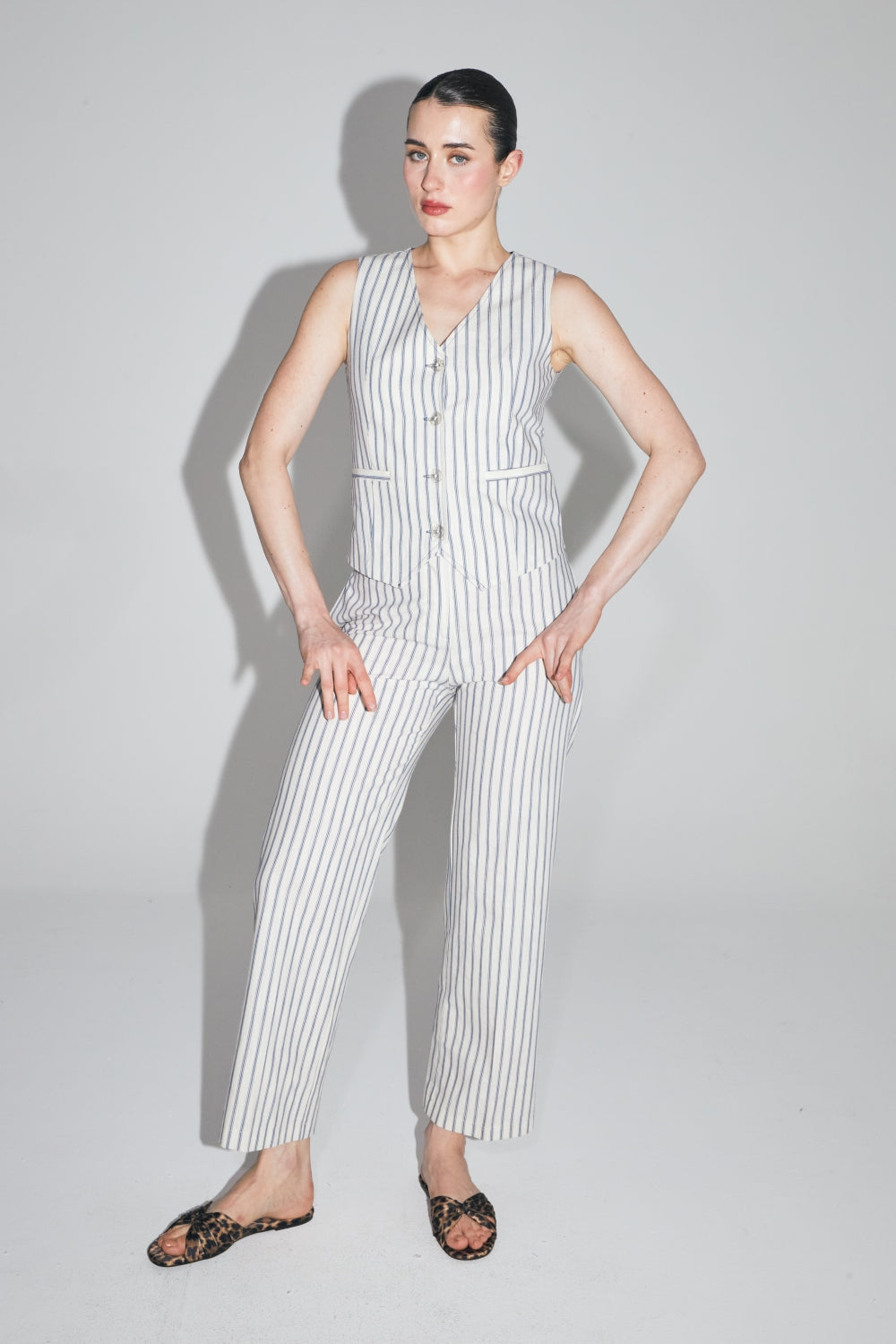 The Sacha Blue Striped Cotton Trousers