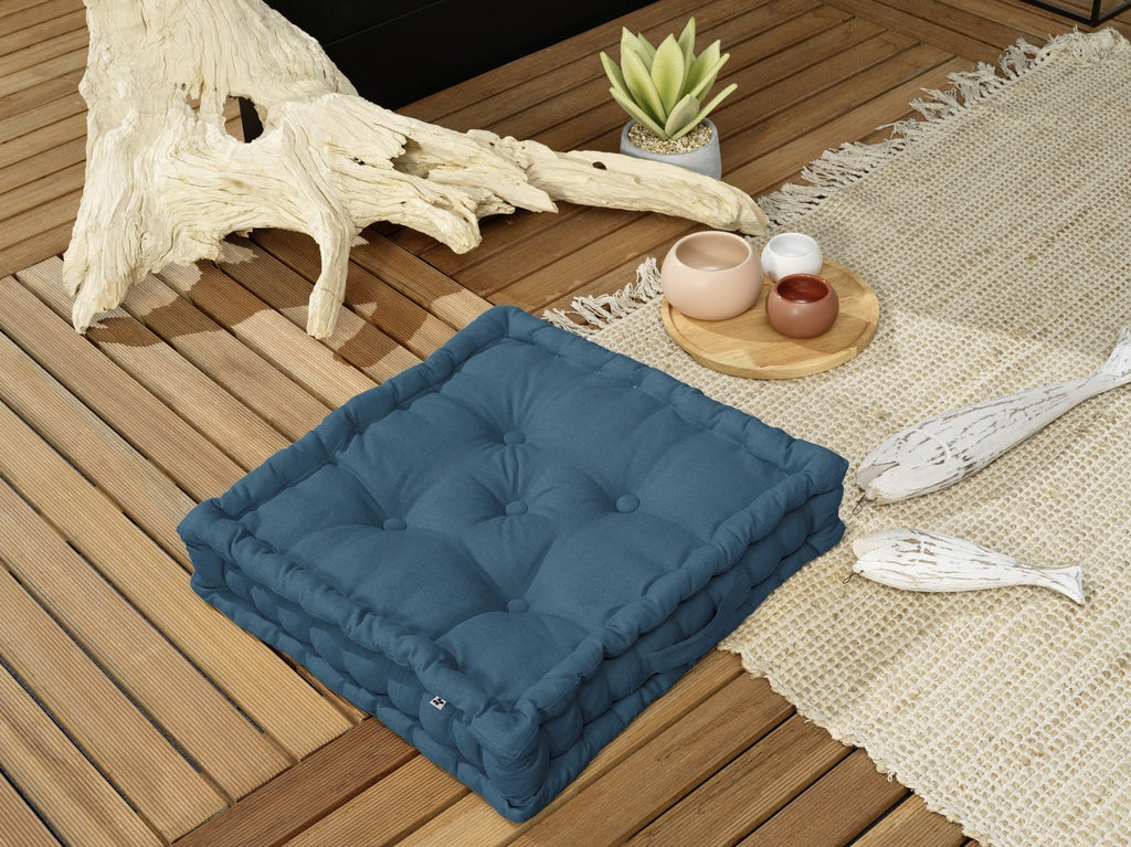 Kala - Coussin De Sol - Coton Uni - Bleu Jean