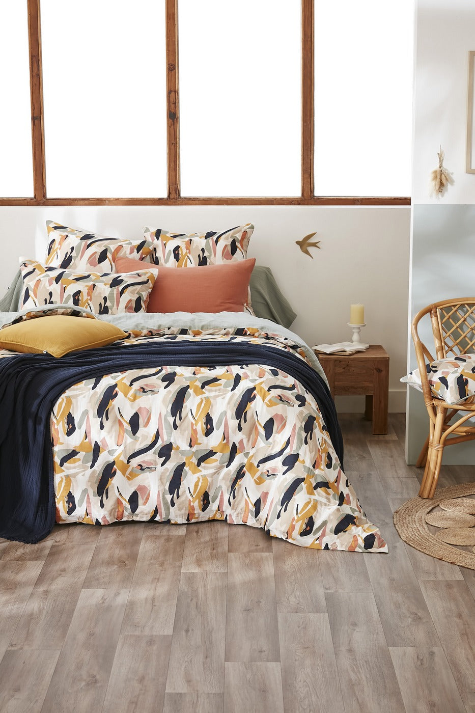 Julia - Housse De Couette Réversible - Gaze De Coton Imprimée - Eucalyptus