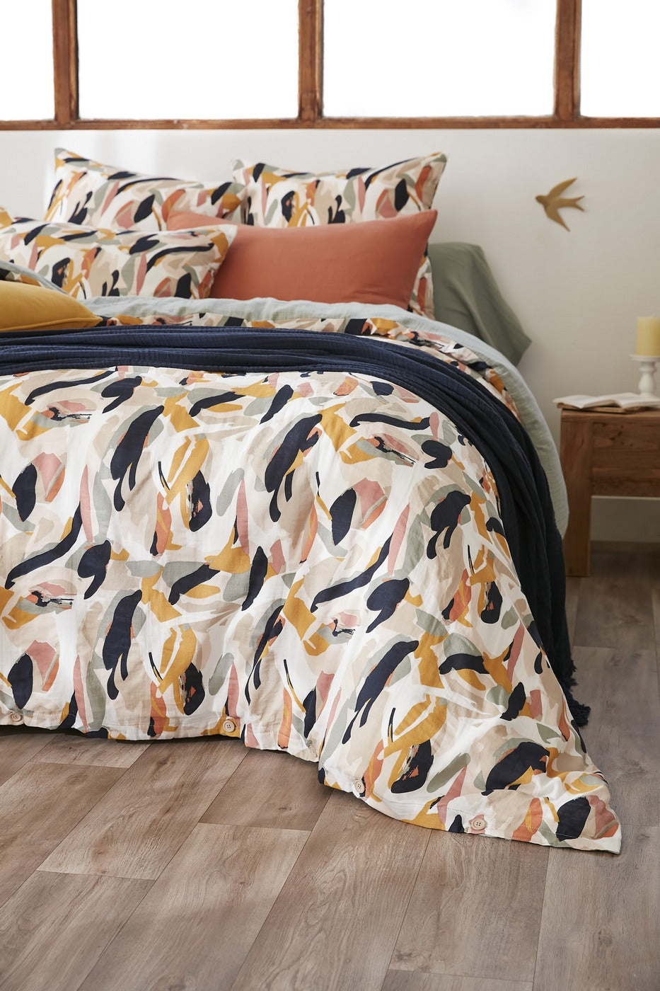 Julia - Housse De Couette Réversible - Gaze De Coton Imprimée - Eucalyptus