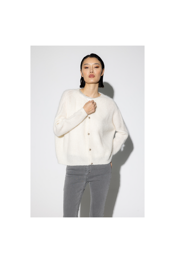 The Angelo Baby Alpaca White Cardigan Made In Italy