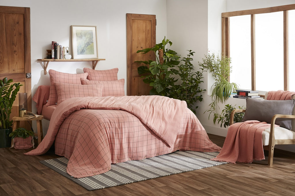 Gaïa Match - Housse De Couette Réversible - Double Gaze De Coton Tissée Teinte - Rose Pêche
