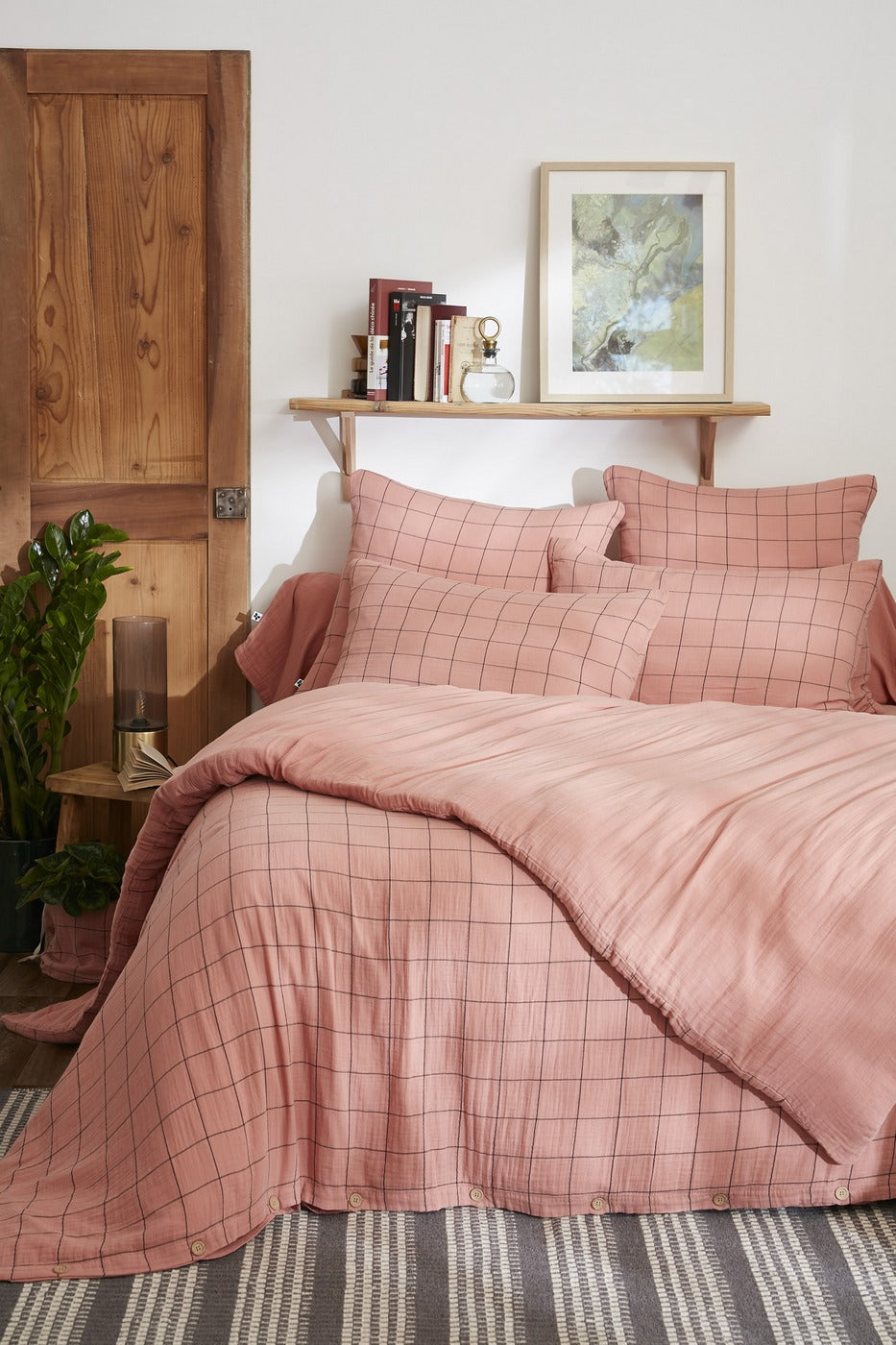 Gaïa Match - Housse De Couette Réversible - Double Gaze De Coton Tissée Teinte - Rose Pêche