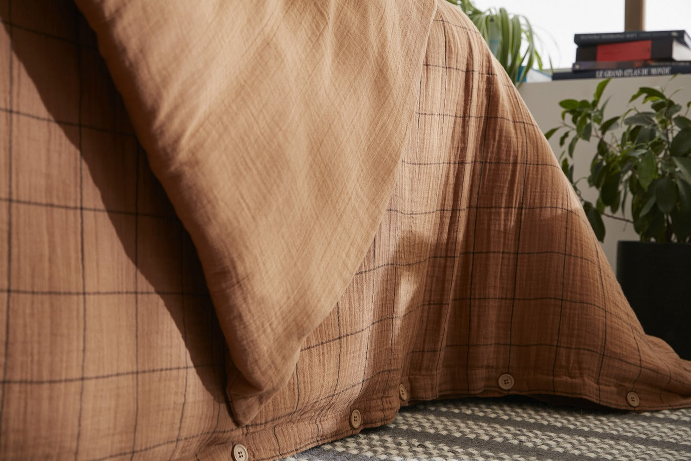 Gaïa Match - Housse De Couette Réversible - Double Gaze De Coton Tissée Teinte - Camel