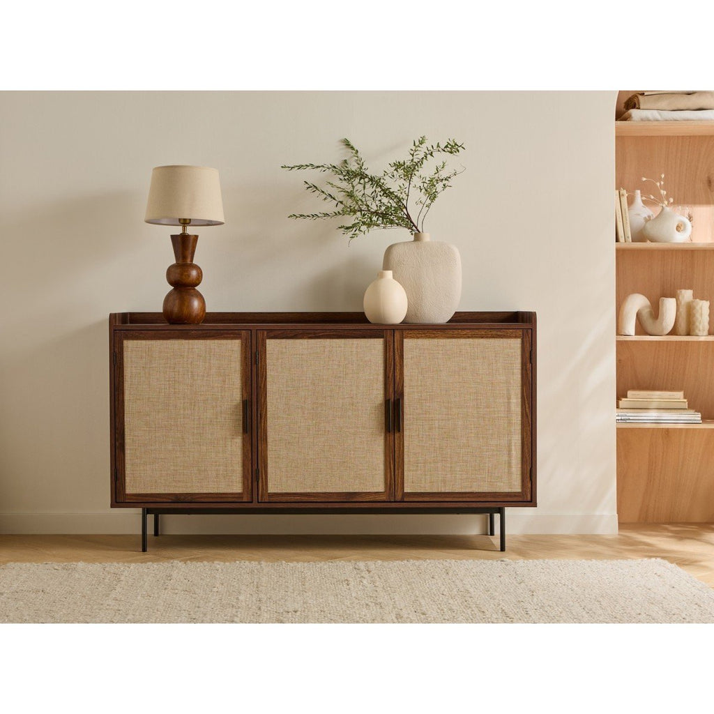 Jetson - 3-Door Sideboard - Fabric & Walnut