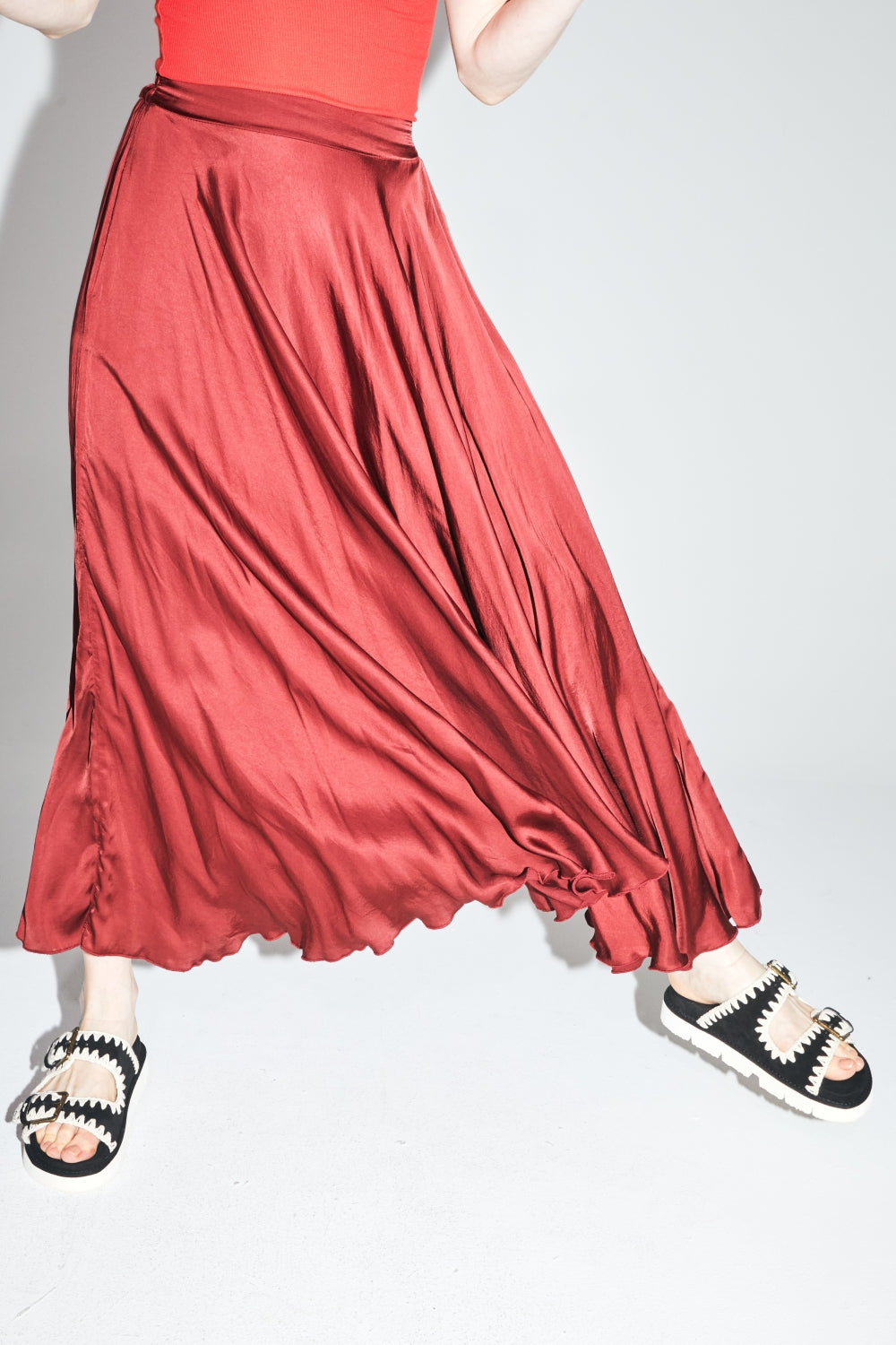 The Kelly Maxi Skirt In Merlot Satin Viscose
