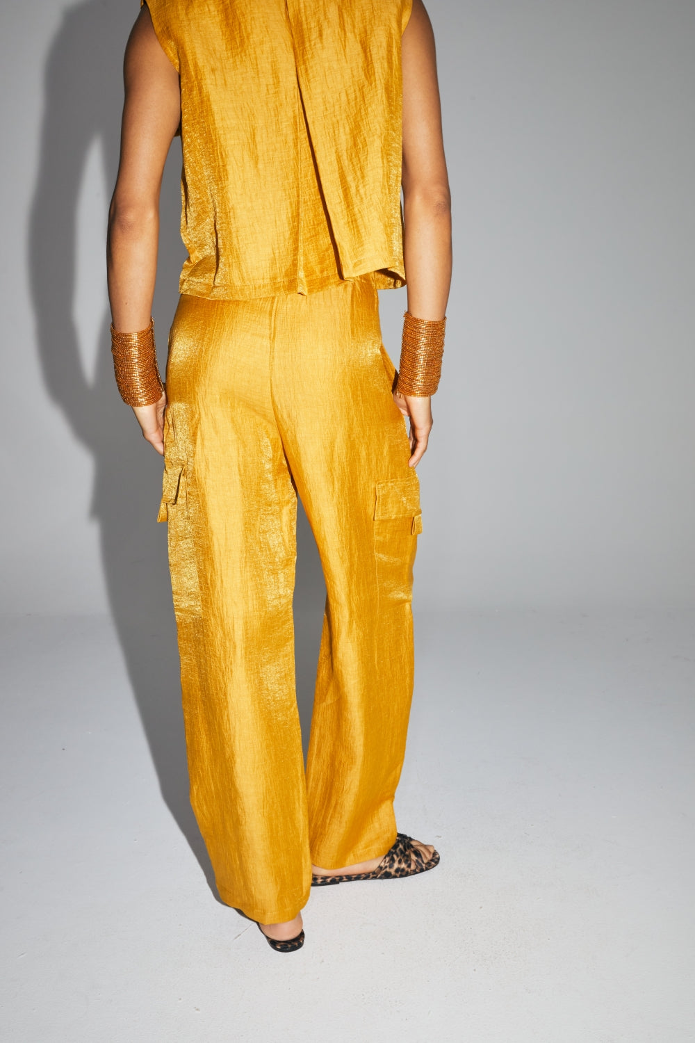 Le Pantalon Ryder En Lin Ocre Brillant