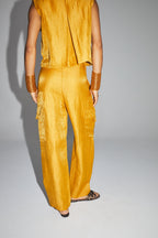 Le Pantalon Ryder En Lin Ocre Brillant