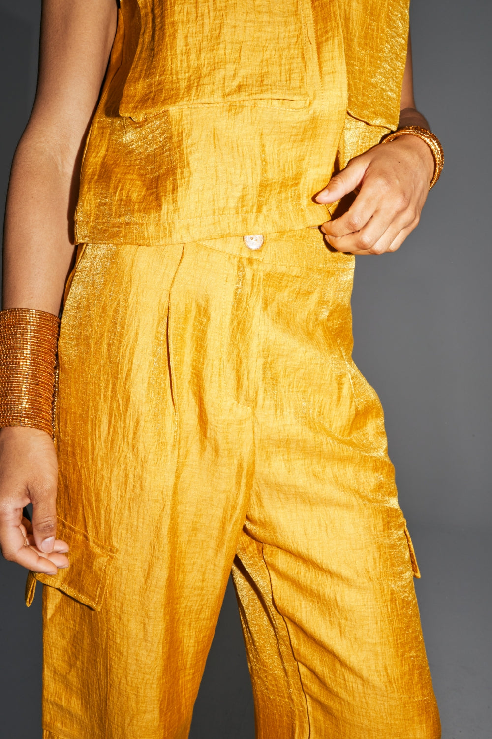 Le Pantalon Ryder En Lin Ocre Brillant