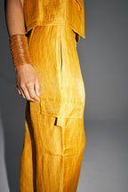 Le Pantalon Ryder En Lin Ocre Brillant