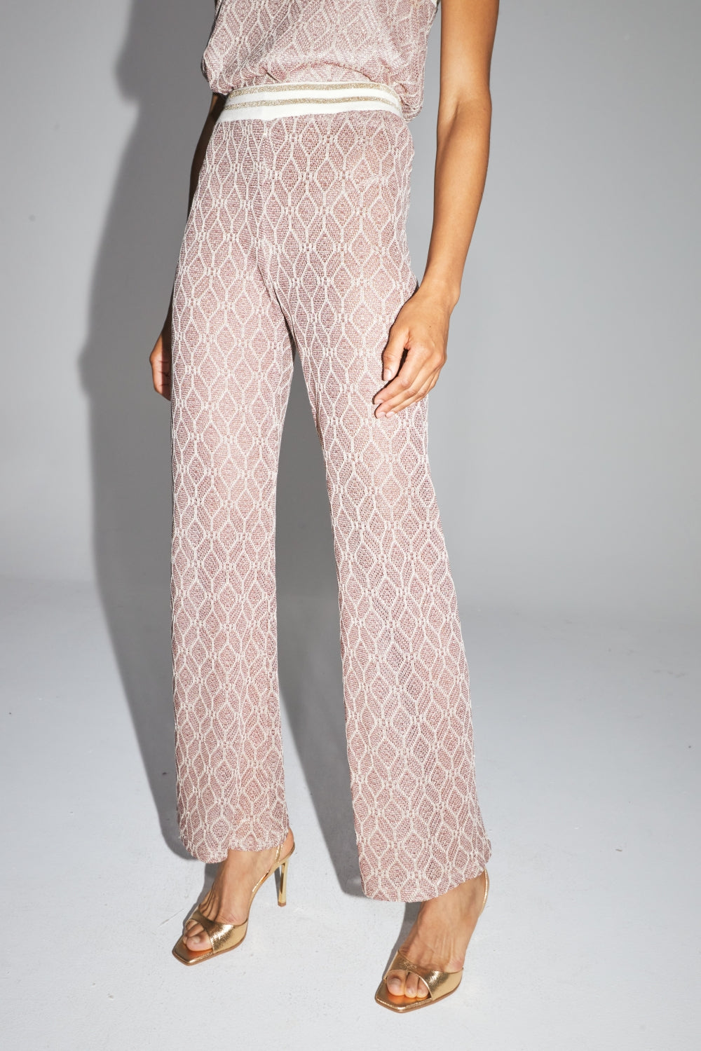 The Edwin Geo Knit Openwork Trousers Gold Burgundy Made In Italy