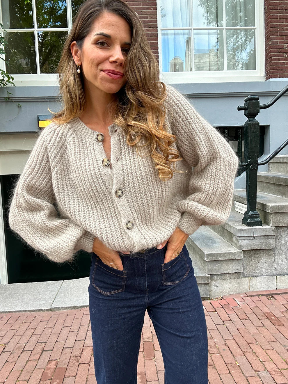Cárdigan beige jaspeado Honorine