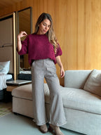 Pantalones Gabriel de pernera ancha a cuadros con volantes