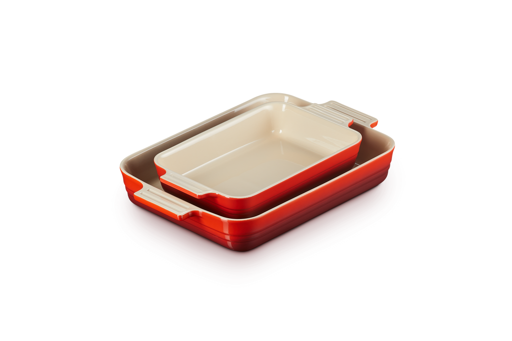 Set of 2 Classic Rectangular Dishes - Ceramic - 25/32cm - Cherry