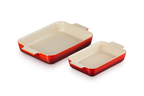 Set of 2 Classic Rectangular Dishes - Ceramic - 25/32cm - Cherry