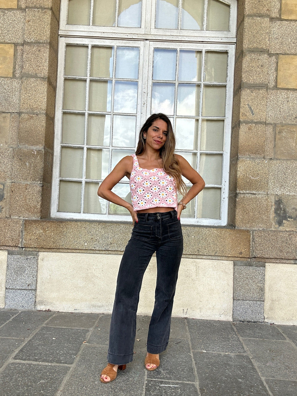 Top de crochet de margarita rosa