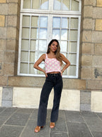 Top de crochet de margarita rosa