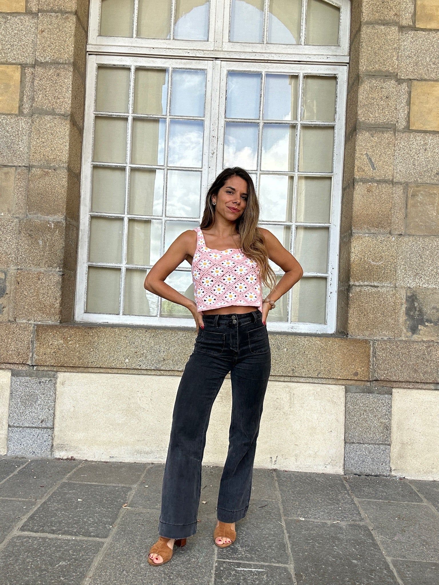 Top de crochet de margarita rosa