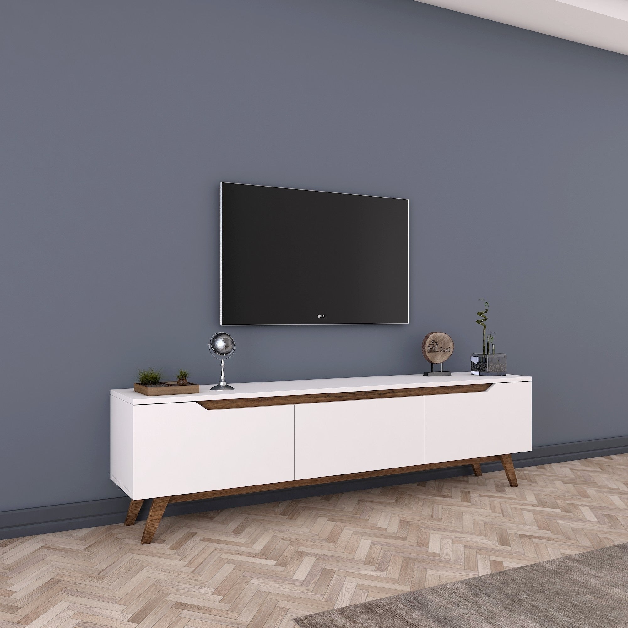 D1 TV Units - White / Walnut