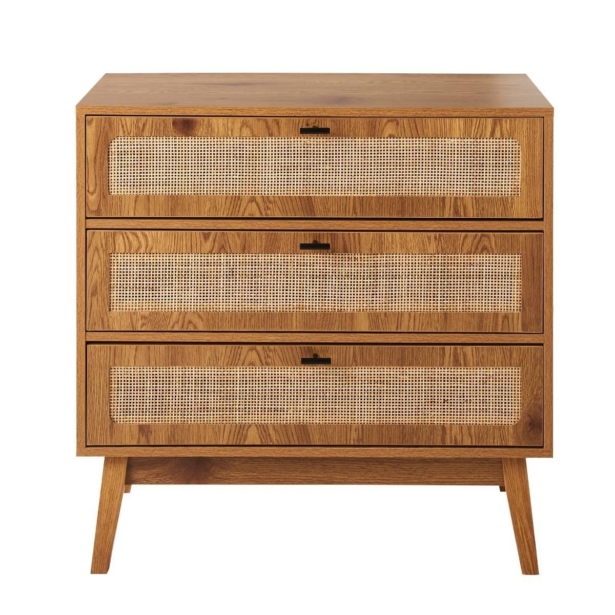 Alia - Cómoda 3 cajones - Madera y ratán